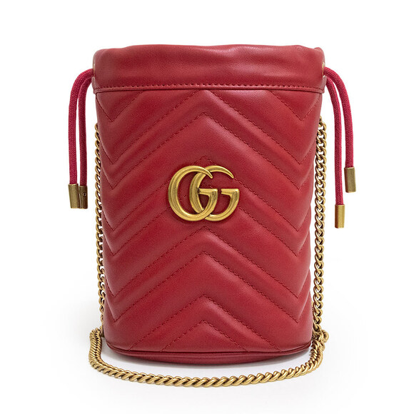 Gucci Handbags - Gucci GG Marmont Bucket Bag Shoulder Crossbody Chevron Quilted Hibiscus Red